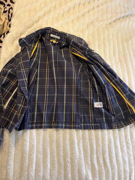 Vintage Aeropostale Double-Breasted Plaid Women's Peacoat Jacket - Navy & Yellow - Picture 10 of 14